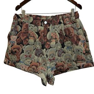 SHEIN Mod Tapestry Teddy Bear Print Shorts XL Cottage Core Retro Granny Core